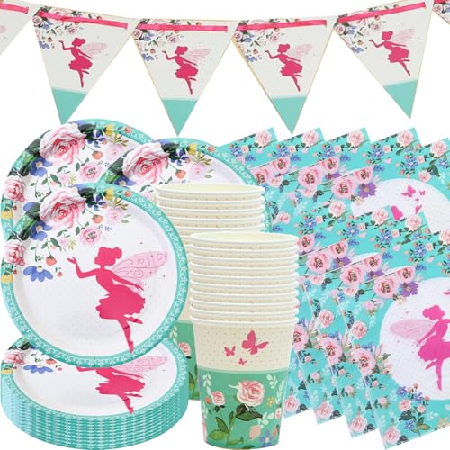 61 Stück Feen Partygeschirr, Kindergeburtstag Partygeschirr Set, Teller, Tassen, Servietten und Fahnen für 20 Gäste 61 Stück Feen Partygeschirr, Kindergeburtstag Partygeschirr Set, Teller, Tassen, Servietten und Fahnen für 20 Gäste von Shamoparty