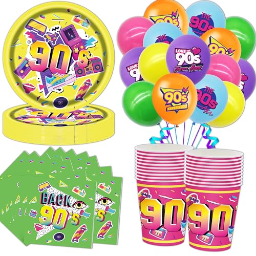 90er Party Geschirr, Shamoparty 78 Stk 90er Party Dekoration, Inkl 90er Party ballon, 9 Zoll-Teller, Pappbecher, Servietten,für 90er Party Supplies 90er Party Geschirr, Shamoparty 78 Stk 90er Party Dekoration, Inkl 90er Party ballon, 9 Zoll-Teller, Pappbecher, Servietten,für 90er Party Supplies von Shamoparty
