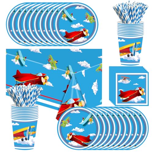 Blauer Himmel, weiße Wolken und Flugzeuge Partygeschirr, Partygeschirr inklusive Teller, Tassen, Servietten, Tischdecken, Strohhalme, Geeignet für 20 Personen Geburtstagsparty Blauer Himmel, weiße Wolken und Flugzeuge Partygeschirr, Partygeschirr inklusive Teller, Tassen, Servietten, Tischdecken, Strohhalme, Geeignet für 20 Personen Geburtstagsparty von Shamoparty