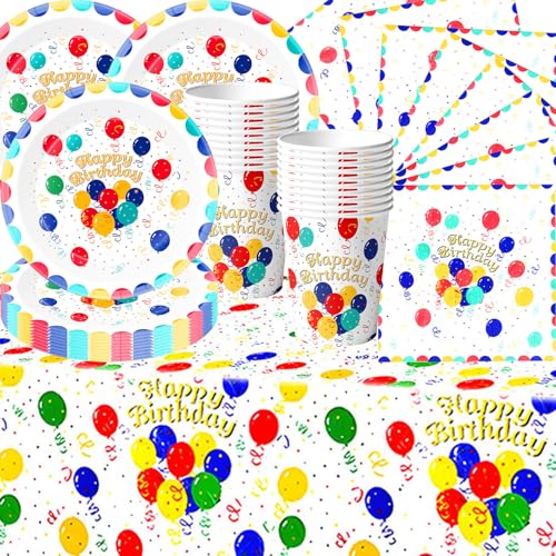 Buntes Punktballon-Geburtstagsthema-Partygeschirr, Kindergeburtstagsgeschirr umfasst Pappteller, Pappbecher, Papierservietten und Tischdecken, geeignet für eine Geburtstagsparty mit 20 Personen. Buntes Punktballon-Geburtstagsthema-Partygeschirr, Kindergeburtstagsgeschirr umfasst Pappteller, Pappbecher, Papierservietten und Tischdecken, geeignet für eine Geburtstagsparty mit 20 Personen. von Shamoparty