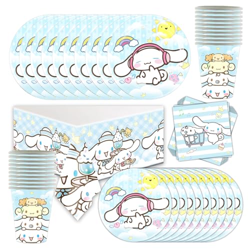 Cinnamoroll Anime Partygeschirr 61 Stücke Niedlich Partygeschirr, Teller, Servietten, Tassen, Tischdecke, Kindergeburtstage Dekoration Set Für 20 Personen von Shamoparty
