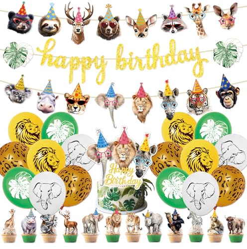 Dekoration für eine Geburtstagsparty mit Wildtier-Motiven, speziell für Kindergeburtstage entworfen, einschließlich Geburtstagspapierfähnchen, Kuchendekoration und Latexballons. Dekoration für eine Geburtstagsparty mit Wildtier-Motiven, speziell für Kindergeburtstage entworfen, einschließlich Geburtstagspapierfähnchen, Kuchendekoration und Latexballons. von Shamoparty