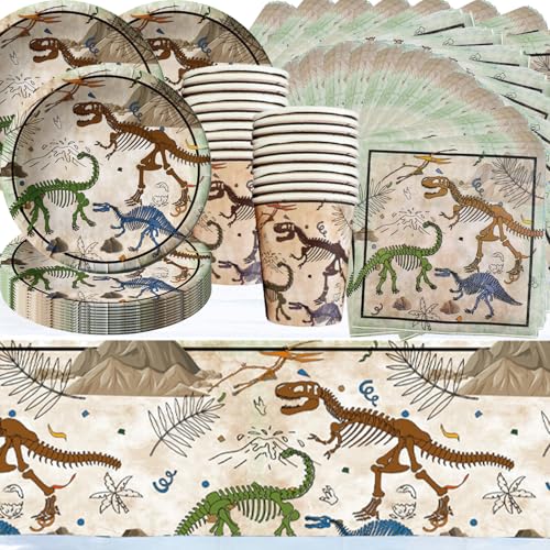 Dinosaurier Fossil Partygeschirr, Jungengeburtstag archäologisches Thema, einschließlich Pappteller, Papierservietten, Pappbecher und Tischtücher, geeignet für eine Geburtstagsparty von 20 Personen Dinosaurier Fossil Partygeschirr, Jungengeburtstag archäologisches Thema, einschließlich Pappteller, Papierservietten, Pappbecher und Tischtücher, geeignet für eine Geburtstagsparty von 20 Personen von Shamoparty