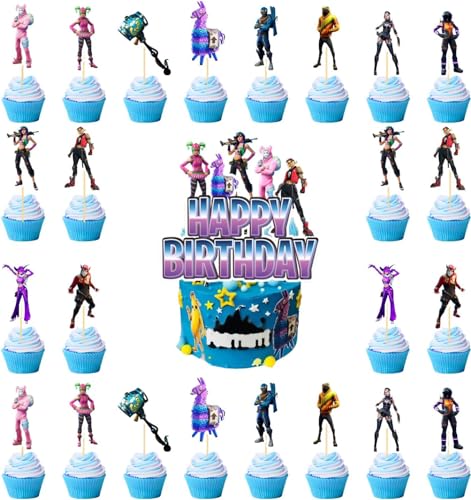 25Stk Geburtstag Tortendeko Fortnite Tortendeko Happy Birthday Tortendeko Geburtstag Happy Birthday Cake Topper für Video game enthusiasts alter Junge und Mädchen von Shamoparty
