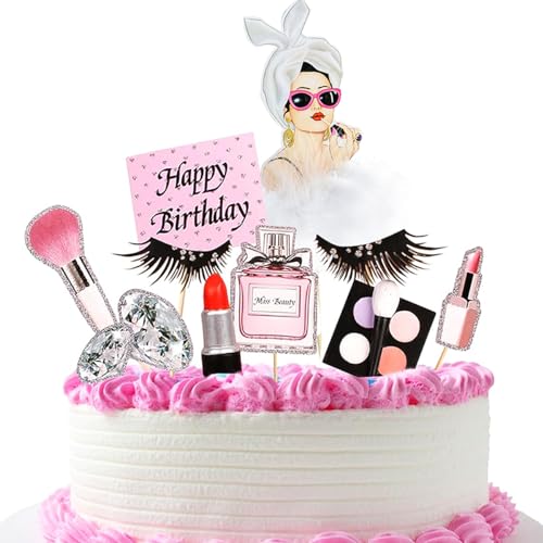 8S Happy Birthday Lady Tortendeko Schminke Mädchen Tortendeko Kuchendekoration Cupcake Toppers Geburtstagskuchen Deko von Shamoparty