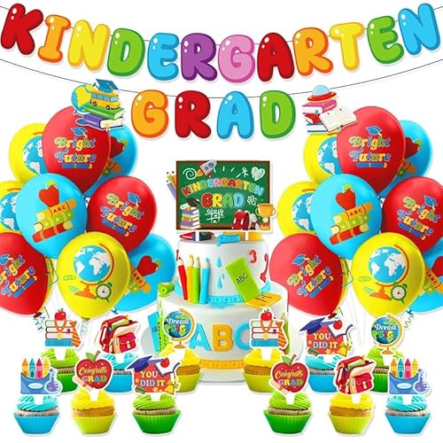 Kindergartenabschluss-Party Ballon-Set, inklusive buntem Banner, Kuchendekoration und Cupcake-Dekoration, Latex-Ballons, Cartoon farbenfrohe Dekoration zum Abschluss der Saison von Shamoparty