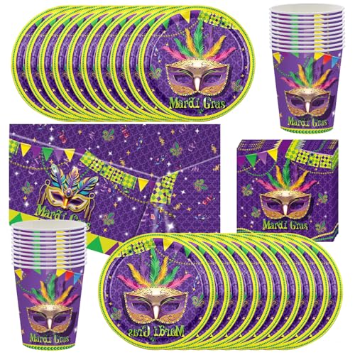 Mardi Gras Maske Partygeschirr, Partygeschirr Dekoration mit 61 Stück inklusive Tassen, Teller, Servietten, Tischtücher, Geeignet für EineMardi Gras Party für 20 Personen Mardi Gras Maske Partygeschirr, Partygeschirr Dekoration mit 61 Stück inklusive Tassen, Teller, Servietten, Tischtücher, Geeignet für EineMardi Gras Party für 20 Personen von Shamoparty