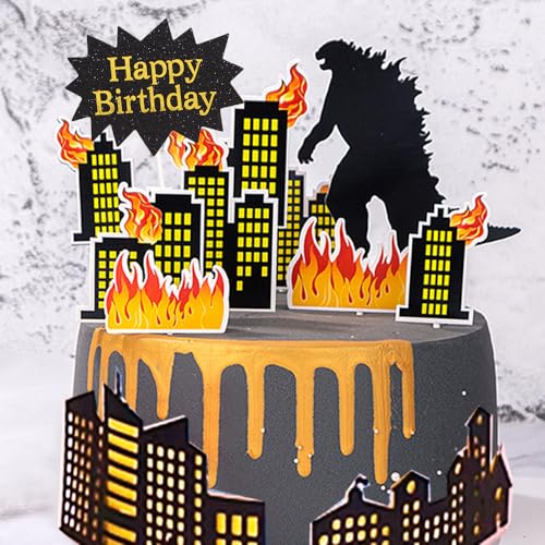 Mythische Monster Kuchen Topper, Kinder Geburtstag Kuchen Topper, Behemoth Godzila Feuer atmende Szene von Shamoparty