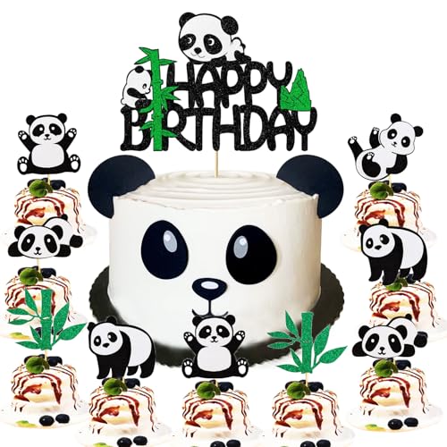 Panda Happy Birthday Tortendeko Glitzer Grün Bambus Cupcake Toppers Niedliches Tier Kuchen Deko für Baby Dusche Kinder Geburtstag Party Kuchen Dekoration 11 Stück Panda Happy Birthday Tortendeko Glitzer Grün Bambus Cupcake Toppers Niedliches Tier Kuchen Deko für Baby Dusche Kinder Geburtstag Party Kuchen Dekoration 11 Stück von Shamoparty
