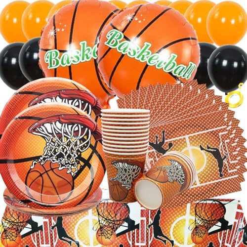 Party Set, Shamoparty 66 Stück Basketball Geschirr, Teller, Becher, Servietten, Folienballons, Tischdecke, für Kindergeburtstag Basketball Party Deko Party Set, Shamoparty 66 Stück Basketball Geschirr, Teller, Becher, Servietten, Folienballons, Tischdecke, für Kindergeburtstag Basketball Party Deko von Shamoparty