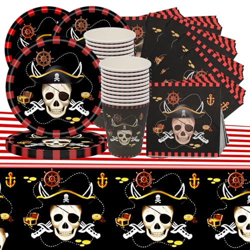 Pirate Skull Theme Party Geschirr, Geburtstag Urlaub Party Dekoration Geschirr Umfasst Teller, Tassen, Papierservietten, Tischdecken Insgesamt 61 Stück Für 20 Personen Partei. Pirate Skull Theme Party Geschirr, Geburtstag Urlaub Party Dekoration Geschirr Umfasst Teller, Tassen, Papierservietten, Tischdecken Insgesamt 61 Stück Für 20 Personen Partei. von Shamoparty