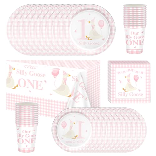 Rosa Silly Goose Partygeschirr, rosa ein Jahr alt Thema, Mädchengeburtstag Partygeschirr, enthält Teller, Tassen, Servietten und Tischdecken für 20 Geburtstage Rosa Silly Goose Partygeschirr, rosa ein Jahr alt Thema, Mädchengeburtstag Partygeschirr, enthält Teller, Tassen, Servietten und Tischdecken für 20 Geburtstage von Shamoparty