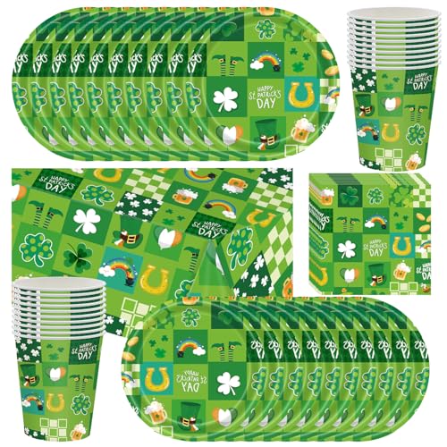 Shamrock Partygeschirr, St. Patrick's Partygeschirr, Irish Holiday Partygeschirr, 61 Stück inklusive Teller, Tassen, Papierservietten und Tischdecken für eine Holiday Party für 20 Personen Shamrock Partygeschirr, St. Patrick's Partygeschirr, Irish Holiday Partygeschirr, 61 Stück inklusive Teller, Tassen, Papierservietten und Tischdecken für eine Holiday Party für 20 Personen von Shamoparty