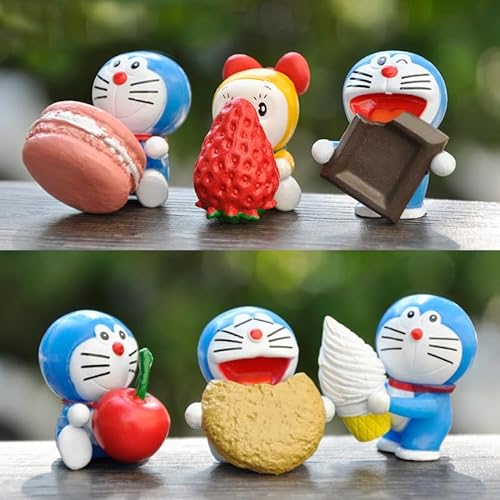 Skulpturen von 6 Niedlichen Mini Doraemon Figuren,Kuchendekoration，Cupcake Toppers，Gartenfiguren，Feengarten-Zubehör，Mikro Landschaft Gartendekoration von Shamoparty