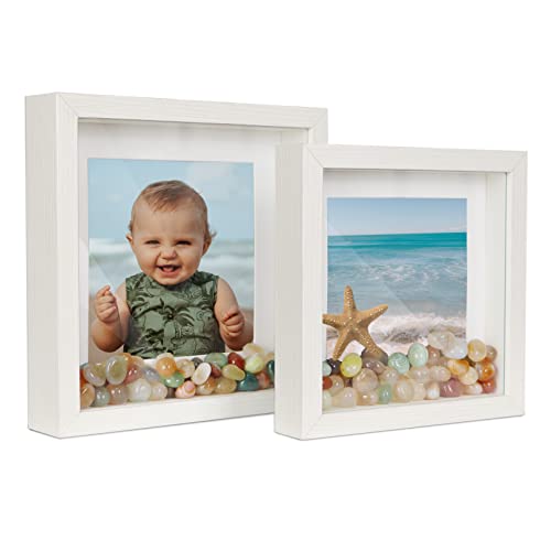 Shampsen 3D Bilderrahmen Weiß 20x20 und 17x17 Objektrahmen Holz Shadow Box mit Passepartout für Wand- und Tischdisplay Geschenk für Familie, Freund, Hochzeit, 2er Set von Shampsen