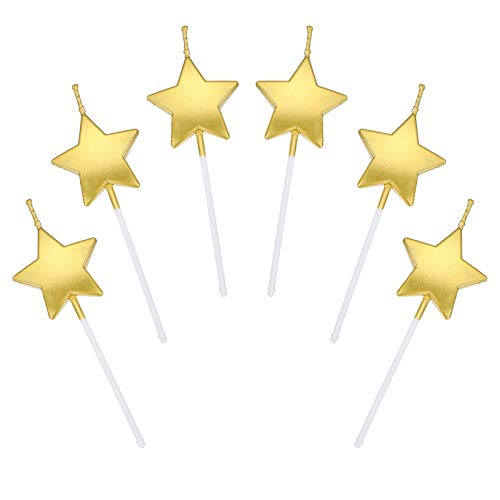 Sternform Geburtstagskerzen,6 PCS Cake Topper Dekorationen Geburtstagskerzen Metallisch Kuchen Kerzen für Kinder Geburtstag Hochzeit Party Gold von ShanBye