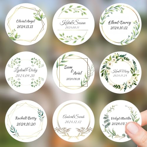 Personalisierte, runde Aufkleber für Hochzeit, personalisierte Hochzeitsetiketten, Dankesaufkleber für Brautparty, Partygeschenke (Weiß, 4 cm) von Shangyue