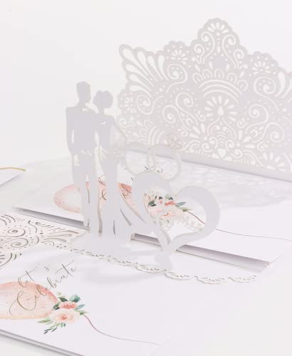 Hochzeitskarte 3D Pop Up, Hochzeitseinladungen, Hochzeitskarte Pop Up mit Brautpaar, Karte zur Hochzeit, zarter Umschlag, Weiß von Shano doggi