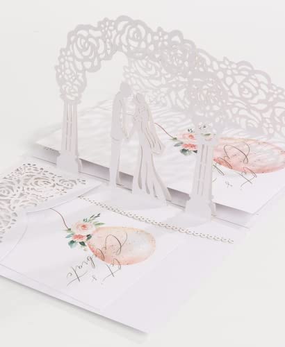 Hochzeitskarte 3D Pop Up, Hochzeitseinladungen, hochzeitskarte pop up mit Brautpaar, Karte zur Hochzeit, zarter Umschlag, Weiß von Shano doggi
