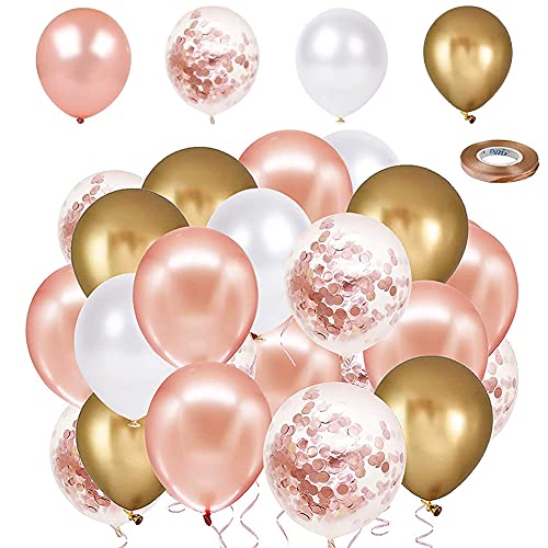 Shao hua 50 Stück Rosegold Luftballon Set mit Bändern, 12 Zoll/30cm Roségold Konfetti Ballon, Ballons, Rose/Gold/Weiß Latex Glitter Ballons für Geburtstagsfeier Hochzeit Party Valentinstag (QQ-01) Shao hua 50 Stück Rosegold Luftballon Set mit Bändern, 12 Zoll/30cm Roségold Konfetti Ballon, Ballons, Rose/Gold/Weiß Latex Glitter Ballons für Geburtstagsfeier Hochzeit Party Valentinstag (QQ-01) von sufe