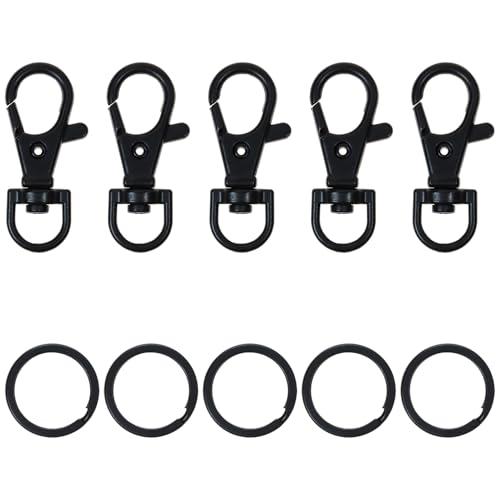 Shapenty 5 Stück 38 mm Metall-D-Ring-Schlüsselanhänger-Clip Karabinerhaken mit Drehgelenk und 5 Stück 25 mm flache Schlüsselringe für Tasche, Geldbörse, Ausweishalter, Schlüsselband, Perlen von Shapenty
