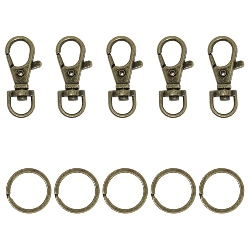 Shapenty 5 Stück 38 mm Metall-D-Ring-Schlüsselanhänger-Clip Karabinerhaken mit Drehgelenk und 5 Stück 25 mm flache Schlüsselringe für Tasche, Geldbörse, Ausweishalter, Schlüsselband, Perlen von Shapenty