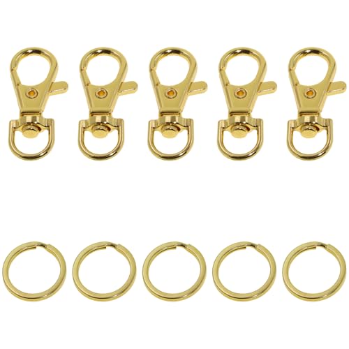 Shapenty 5 Stück 38 mm Metall-D-Ring-Schlüsselanhänger-Clip Karabinerhaken mit Drehgelenk und 5 Stück 25 mm flache Schlüsselringe für Tasche, Geldbörse, Ausweishalter, Schlüsselband, Perlen von Shapenty