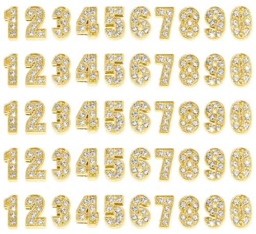 Shapenty 8 mm große, goldfarbene Strass, 0–9, Zahlen-Anhänger, Abstandshalter, Perlen für Bastelarbeiten, Armbänder, Halsketten, Choker, Schlüsselanhänger, Haarspangen, Schmuckherstellung, 50 Stück von Shapenty