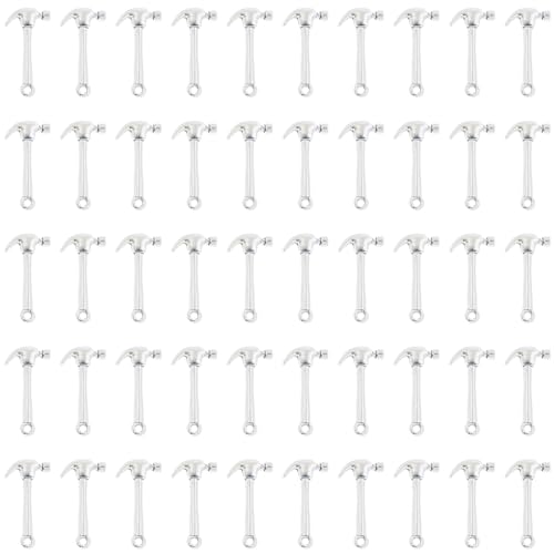 Shapenty Kleine Vintage-Hammer-Anhänger für Halloween, Ohrringe, Halsketten, Armbänder, Schlüsselanhänger, Schmuckherstellung, Bastelbedarf, Weihnachtsdekoration, 50 Stück (Antik-Silber) von Shapenty