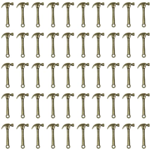 Shapenty Kleine Vintage-Hammer-Anhänger für Halloween, Ohrringe, Halsketten, Armbänder, Schlüsselanhänger, Schmuckherstellung, Bastelbedarf, Weihnachtsdekoration, 50 Stück (Bronze) von Shapenty