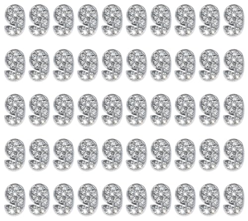 Shapenty Silberfarbene Strass-Zahlen-Abstandshalter für Bastelarbeiten, Armbänder, Halsketten, Anhänger, Schlüsselanhänger, Haarspangen, Schmuckherstellung, Dekoration, 50 Stück (9, 8 mm) von Shapenty