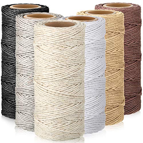 6 Rollen Faden Schnur Set Flachs Schnur Bindfaden Schnur Seil für Handarbeit, Armbänder Schlüsselanhänger, 1 mm, Insgesamt 264 Yards (Schwarz, Weiß, Dunkelbraun, Dunkelgrau, Khaki, Beige) von Shappy