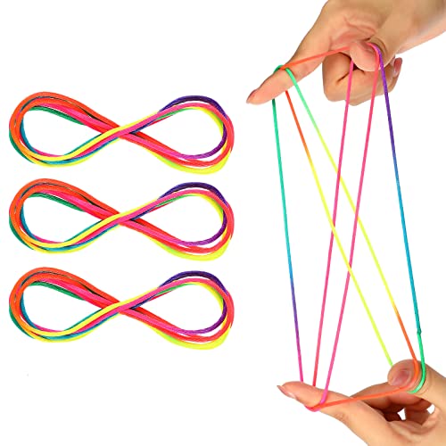 Shappy 3 Stück Fingerspiel Seile Fingerspiel Fadenspiel Bänder Regenbogen Fingertwiste Bunte Fingerspiel Schnüre Finger Seile für Party Mitgebsel Fingerspiel Faden Spielzeug für Teenager Erwachsene von Shappy