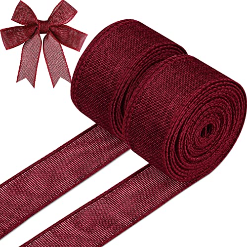 Shappy Juteband, Burgunderrot, Drahtkante, 3,8 cm, für Kränze, massives Kastanienbraun, Stoffbänder, Wickelschleife, Basteln, Hochzeit, Heimdekoration, 2 Rollen (3,8 cm) von Shappy