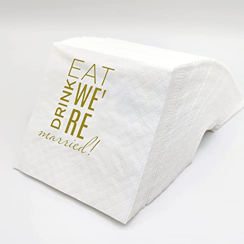 SharkBliss Eat Drink We're Married Servietten, 100 Stück Gold Eat Drink We're Married Papierservietten für Hochzeit, Probe, Abendessen, Brautparty, Verlobung, 2lagig, 12,7 x 12,7 cm (Eat Drink We're SharkBliss Eat Drink We're Married Servietten, 100 Stück Gold Eat Drink We're Married Papierservietten für Hochzeit, Probe, Abendessen, Brautparty, Verlobung, 2lagig, 12,7 x 12,7 cm (Eat Drink We're von SharkBliss