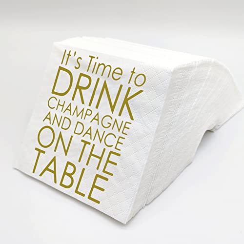 SharkBliss Hochzeits-Cocktail-Servietten, 100 Stück, 2-lagig, 12.7x12.7 cm (Time To Drink Champagner And Dance On The Table) von SharkBliss