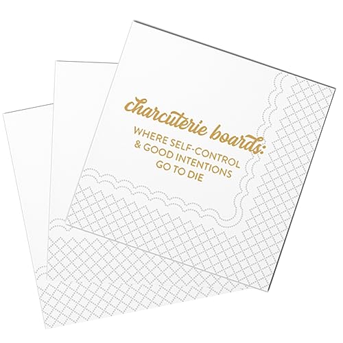 SharkBliss Lustige Cocktail-Servietten, 50er Packung Charcuterie Boards: Where Self-Control and Good Intentions Go to Die Lustige Papiervorspeisen-Servietten für Partys 2-lagig, 12x12 cm von SharkBliss