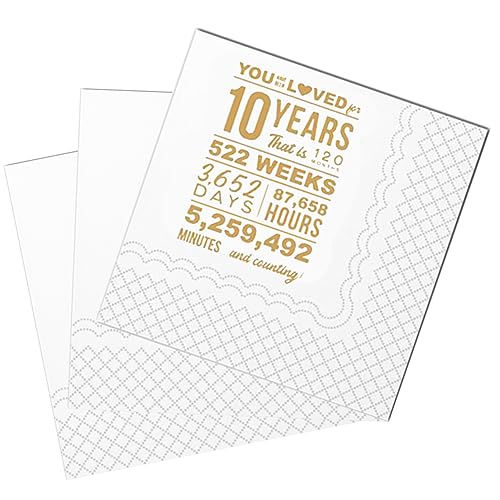 SharkBliss Lustige Cocktail-Servietten 10. Geburtstag, 50 Stück Papierservietten, 2-lagig, 12x12 cm (Gold, You Have Been Loved for 10 Years...) von SharkBliss