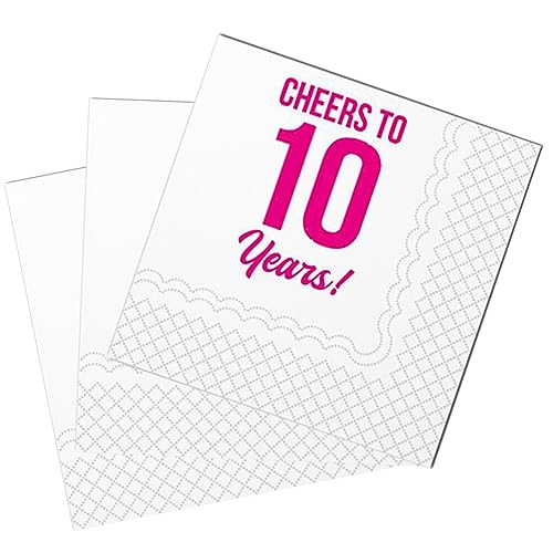 SharkBliss Lustige Cocktail-Servietten 10. Geburtstag, 50 Stück Papierservietten, 2-lagig, 12x12 cm (Rosa, Cheers To 10 Years) von SharkBliss