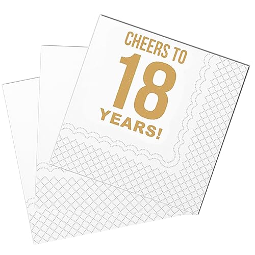 SharkBliss Lustige Cocktail-Servietten 18. Geburtstag, 50 Stück Papierservietten, 2-lagig, 12x12 cm (Gold, Cheers To 18 Years) von SharkBliss