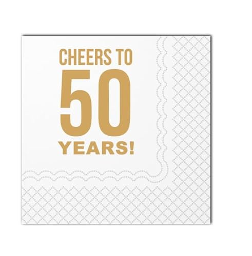 SharkBliss Lustige Cocktail-Servietten 50. Geburtstag, 50 Stück Papierservietten, 2-lagig, 12x12 cm (Gold, Cheers to 50 Years) von SharkBliss