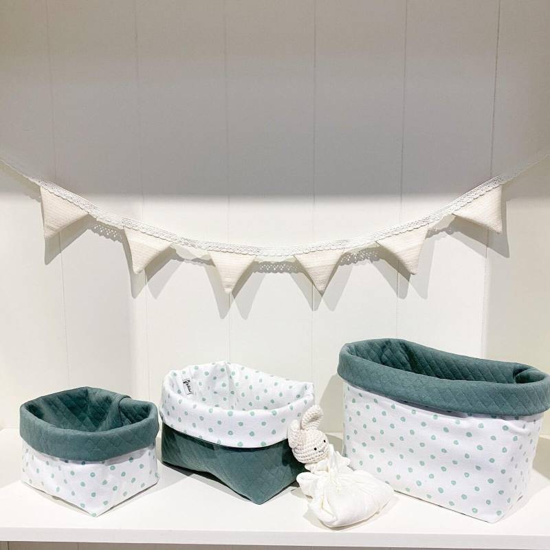 Sharlene Babymode Windel Körbchen | Utensilo - Wahlweise Großes, Mittleres Oder Kleines Körbchen- Mint Punkte Gesteppt von SharleneBabymode