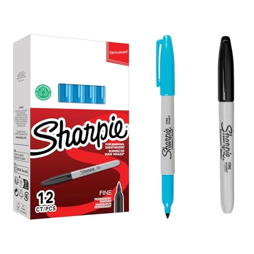 Sharpie Fine Point Permanent Marker - Hellblau - Box von 12 Stück mit 1 feinen schwarzen Geschenken - schnell trocknend, wasserdicht, lichtbeständig - Multi-Oberflächenmarker für Büro, Schule, DIY von Sharpie
