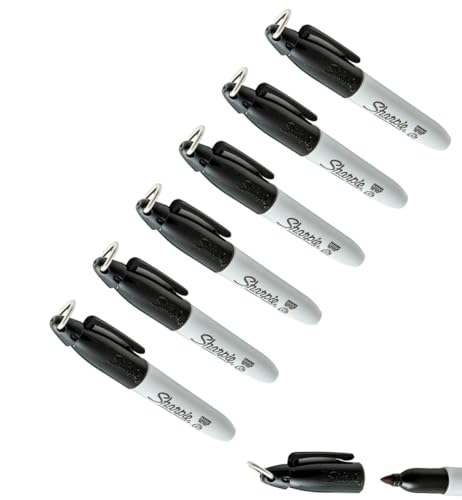 Sharpie Mini-Permanent-Marker mit Schlüsselanhänger, für Schlüssel, Ketten und Schlüsselbänder, feine Spitze, schwarze Tinte, lose verpackt in einer Plastiktüte, 6 Stück Sharpie Mini-Permanent-Marker mit Schlüsselanhänger, für Schlüssel, Ketten und Schlüsselbänder, feine Spitze, schwarze Tinte, lose verpackt in einer Plastiktüte, 6 Stück von Sharpie
