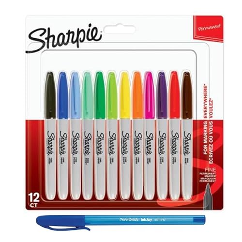 Sharpie Permanentmarker-Set | feine Spitze | Blister mit 12 Markern + PaperMate Stift Geschenk von Sharpie
