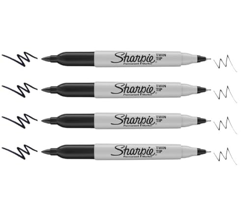 Sharpie Permanentmarker mit Doppelspitze, feine und ultrafeine Spitze, Schwarz, 4 Stück in einer Plastiktüte von Sharpie