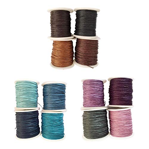 Sharplace 12 Rollen geflochtene gewachste Baumwollschnur Wachsband Baumwollkordel 80 Meter lang, Gewachste Kordel 1 mm Perlenschnur mit Spule für DIY Halsketten Armbänder Schmuckherstellung Basteln von Sharplace