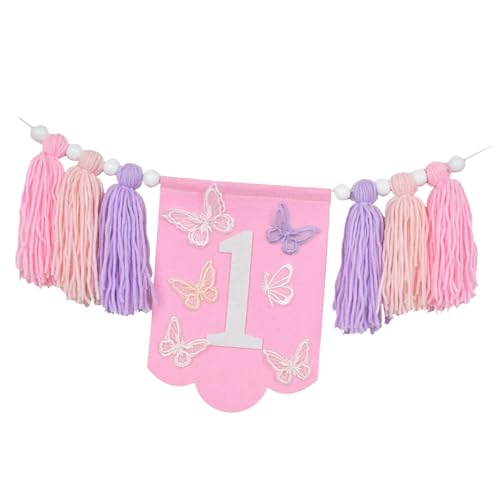 Sharplace 1. Geburtstag Banner Baby 1. Geburtstag Dekoration Banner, Holzperlen Quasten Geburtstagsbanner, Lange Hintergrund Banner für Kleinkinder Jungen Mädchen, Hochstuhl Banner für Party, Stil f von Sharplace