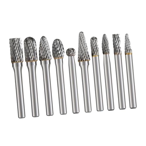 Sharplace 10x Hartmetall-Frässtift-Set, Frässtift-Set, 1/4-Zoll-Schaft, 6,35 mm Passform, robuste Doppelschnitt-Schnitzstifte, Rotationswerkzeug zum Schneiden von Sharplace