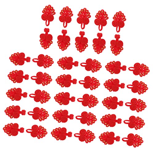 Sharplace 20 Sets Chinesische Knotenfroschknöpfe mit Perlenverschlüssen für Cheongsam Kleidung, Rot und Gold, one Size von Sharplace